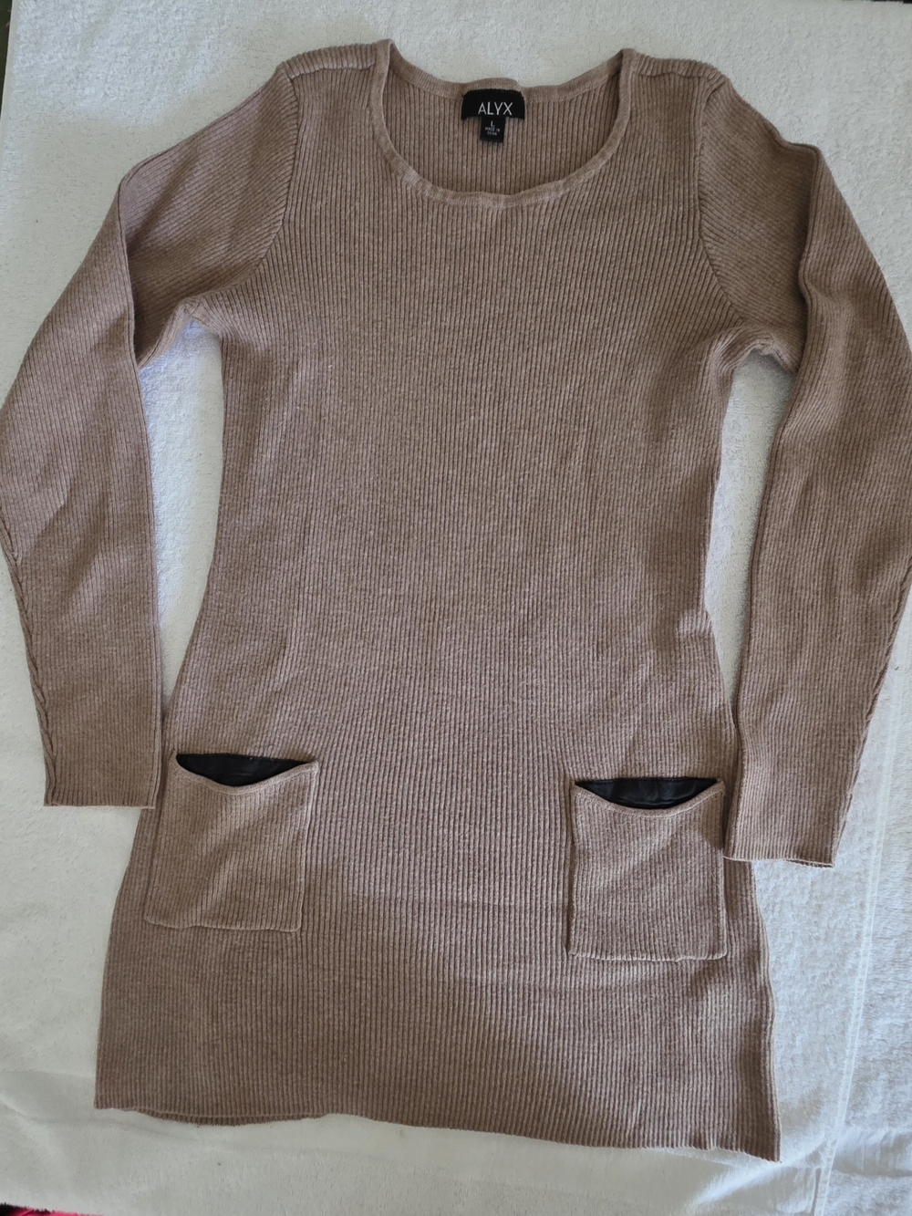 ALYX Taupe Ribbed Knit Pocket Sweater Dress / Longline Tunic